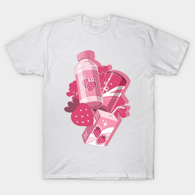 The cute pink set ofthe delecious strawberry drinks T-Shirt by AnGo